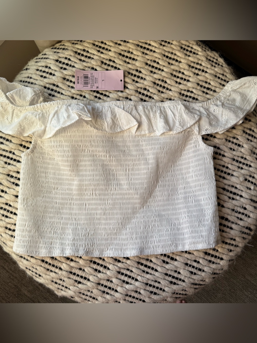wild fable White Smocked Off-Shoulder Ruffle Crop Top